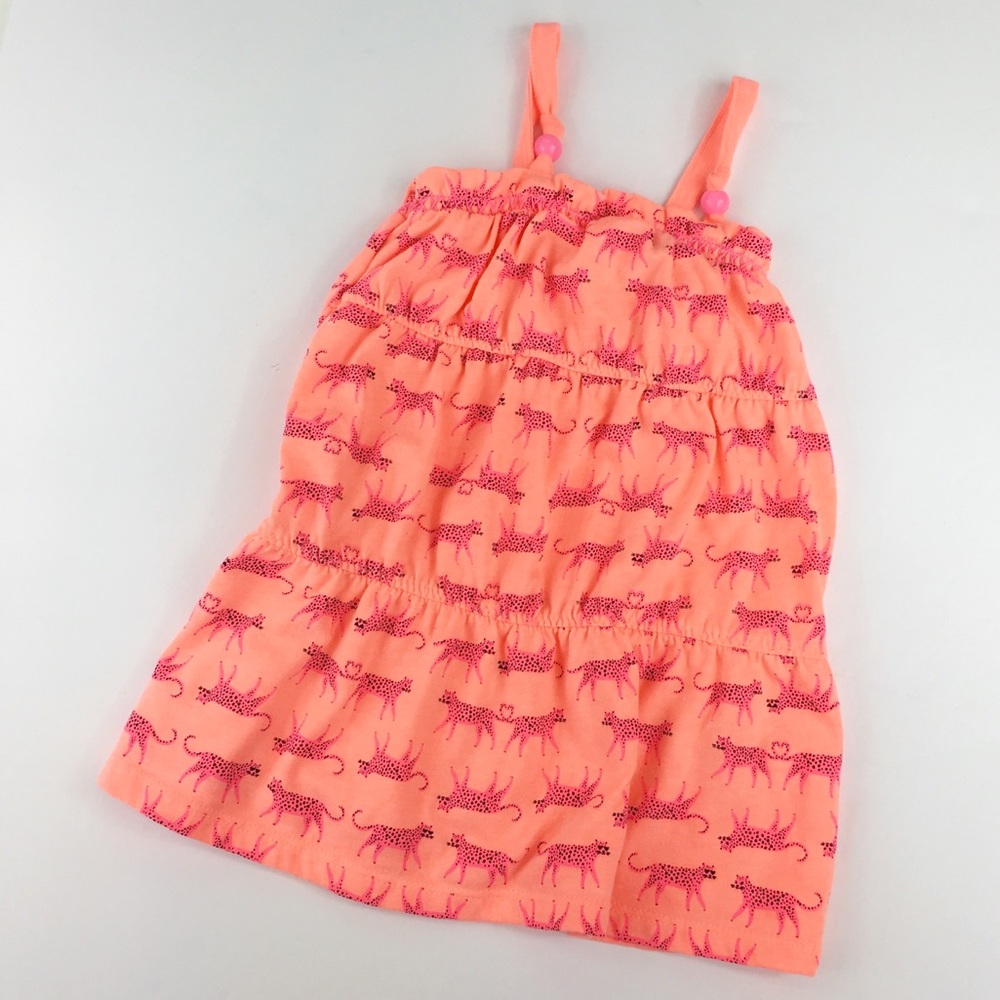 EUC Baby Girls Bright Coral Cheetah Dress - 18m